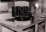 This is a picture in 1950 of Jack K. Smithwick at the County Fair demonstrating his lures.