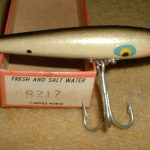 S-200 Devils Horse Sinker - using the F-200 blank.This lure does not show up in any of the lure charts we have. It must have been a very limited production lure. This is the only one we have ever seen. It was produced sometime after 1963. Thanks to Steve Barrow for sharing this with us.